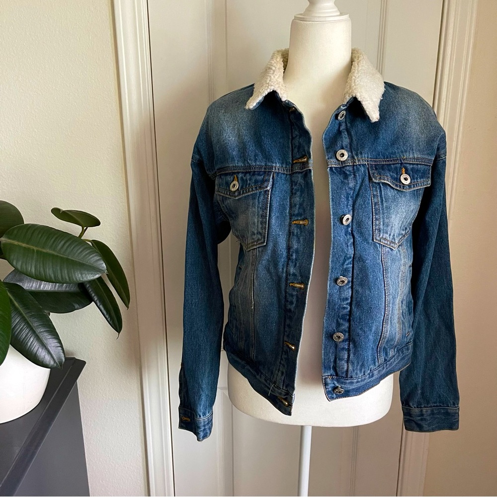 Denim Faux Shearling Bomber Jacket